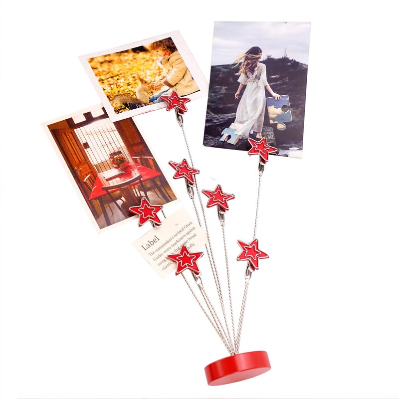 TFu 8-branch Family Tree Picture Frame Holder, Card Photo Clips Holder Desk Stand for Memo Paper Note Photo Christmas Wedding Card Display (Red Star) - Image 1